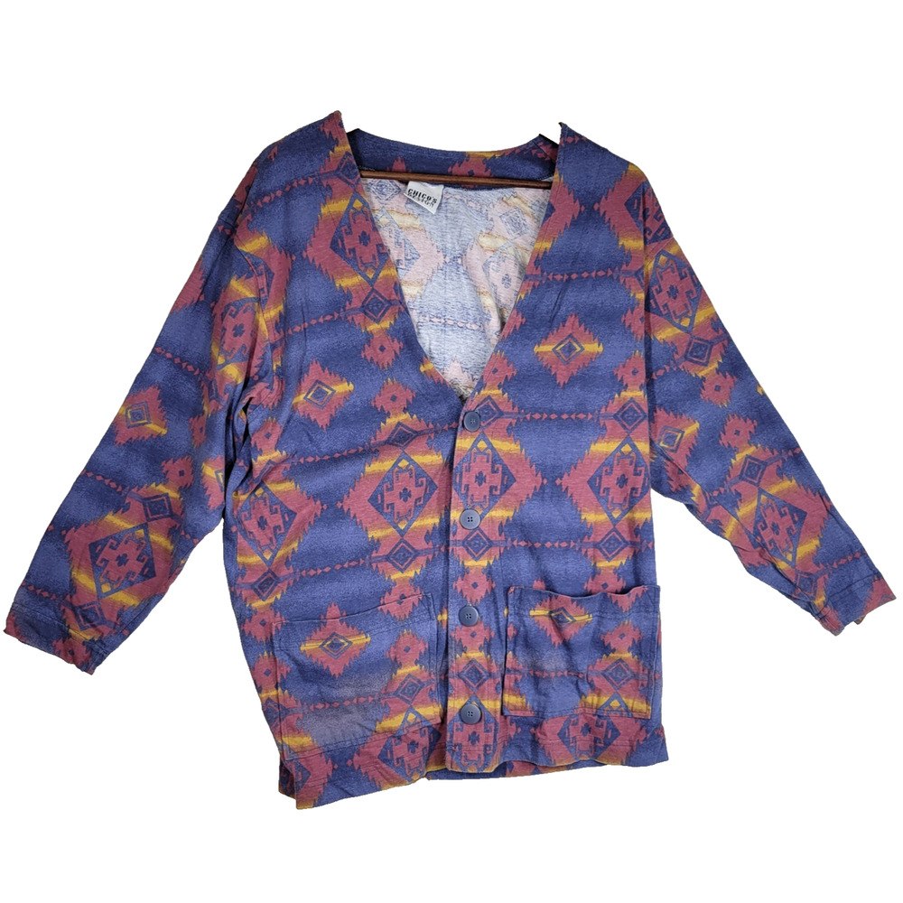 VTG Chicos Womens Blazer Jacket L Pink Pockets Business Aztec Western Workwear